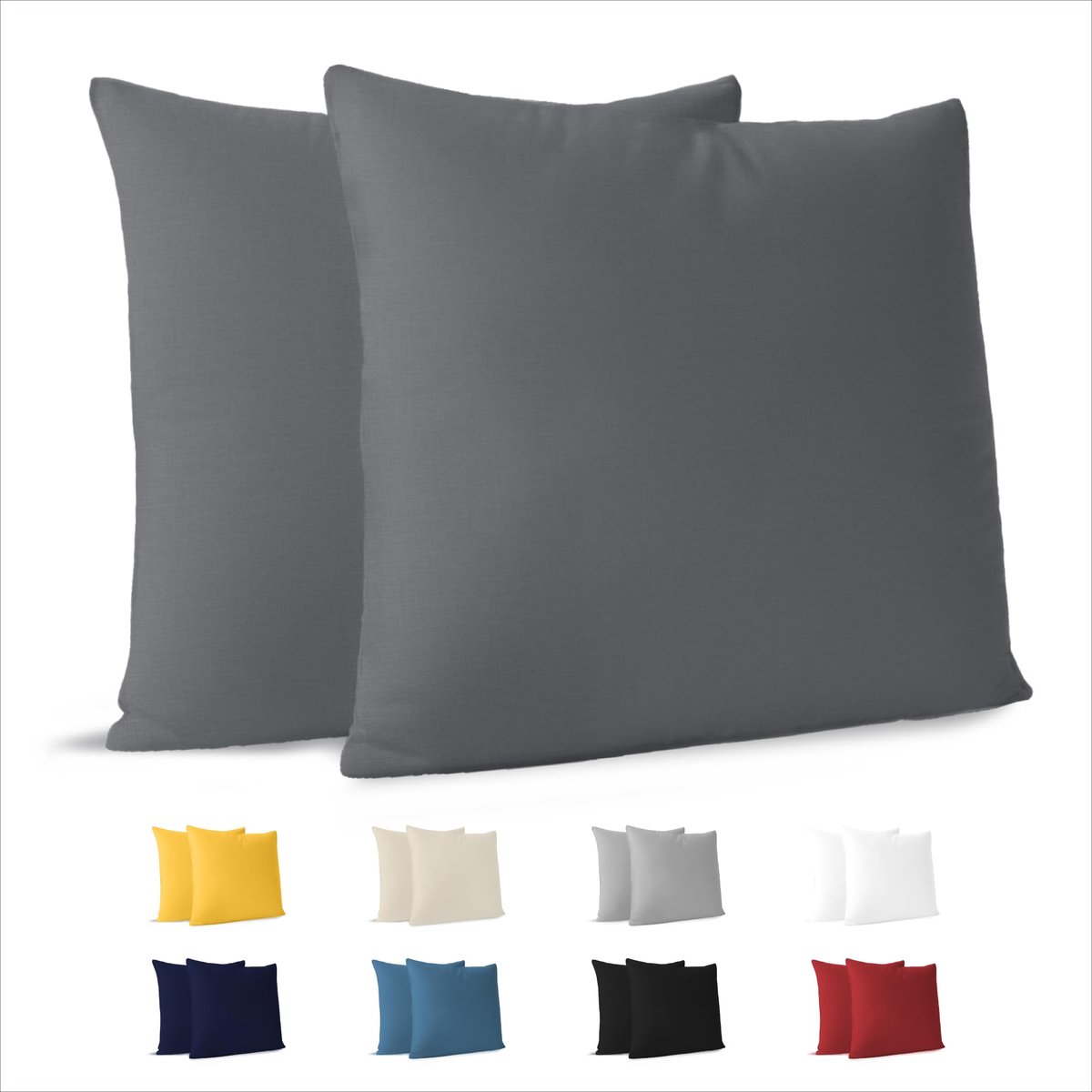 Kussensloop (Set van 2) – Antraciet Katoen - Voor Kussens 40 x 40 cm - 100% Jersey Katoen - Beddengoed Dubbel Bed Kussensloop - Kussenbeschermer - Bestendig en Hypoallergeen