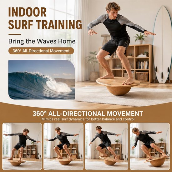 Halfbol van massief kurk, diameter 15 cm, hoogte 7 cm, van kurk, massief balansbord van hoge kwaliteit, antislip, voor yoga, fitness, pilates, volwassenen en kinderen, bruin terra — afbeelding 4