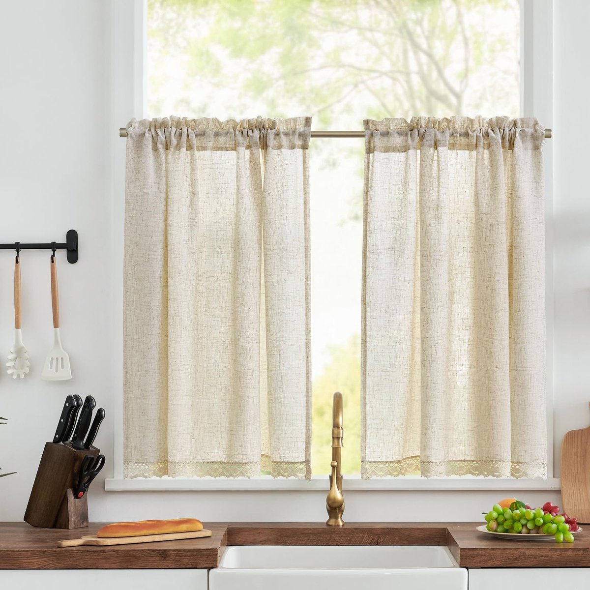 Scherengordijnen modern Bistrogordijnen set van 2 Keukengordijnen Keukengordijnen Raamgordijnen, H90xB65 cm Keukengordijnen Linnenlook Woonkamer Landhuisstijl Lichtfiltering Gordijnen Kort