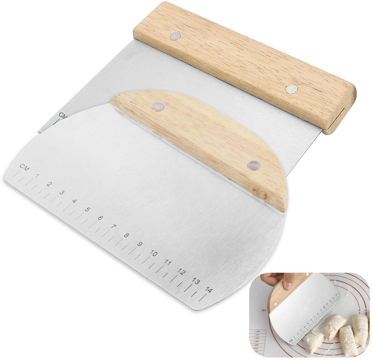 Spatels met houten handvat, kaart en keukenschraper voor deeg, pizza, brood, cake, levensmiddelenkwaliteit