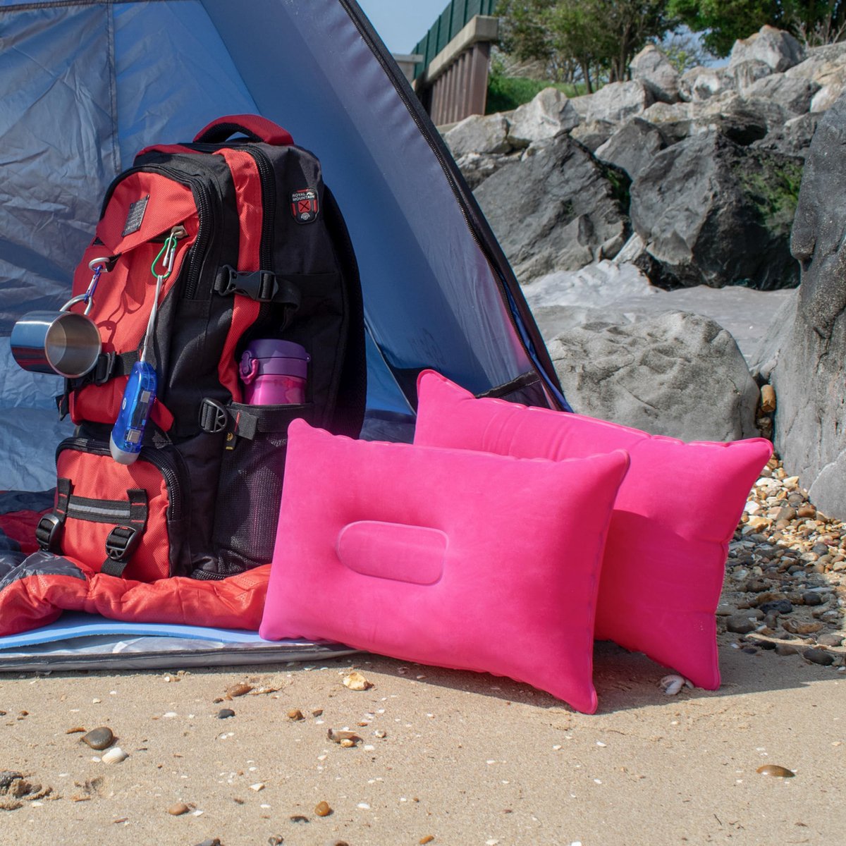 Opblaasbaar kussen voor reizen of kamperen - Opblaaskussen – Roze 2-pack