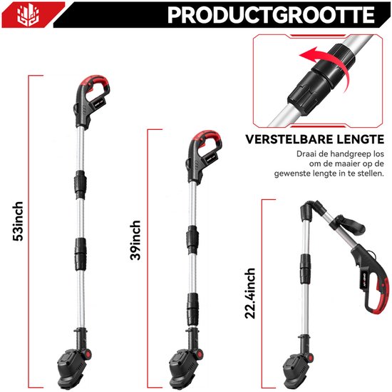 ONEVAN Elektrische Bosmaaier - 23 cm Snijbereik - Grastrimmer - met 2 accu's 4,0 Ah - 3 Verschillende snijbladen - Kantenmaaier - voor tuinen en erven van ONEVAN — afbeelding 5