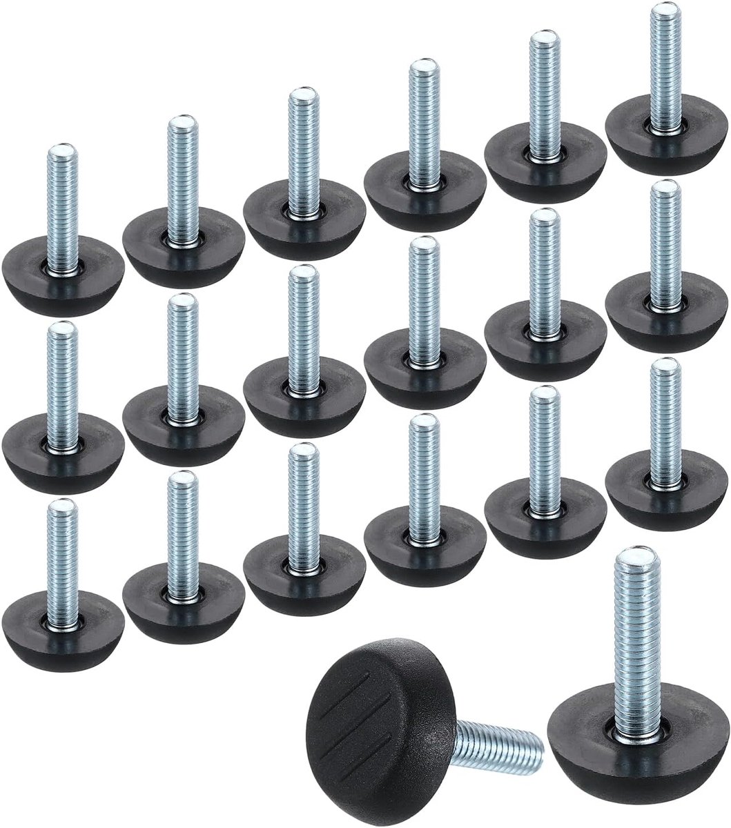 Poten, M6-25 schroefdraad, thermisch verzinkte ijzeren schroeven, voetnivelleringsschroeven voor tafel, stoel, meubelpoten (zwart)