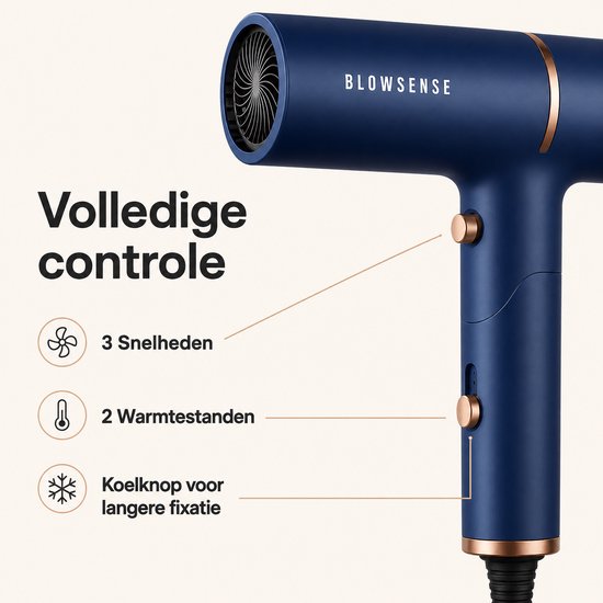 BlowSense® TravelDry Reisföhn Opvouwbaar – Compacte Haardroger voor Reizen, Vakantie en Handbagage – 1400W – Met Concentrator-opzetstuk – Ruimtebesparende Opvouwbare Föhn – Saffierblauw – 2026 Model