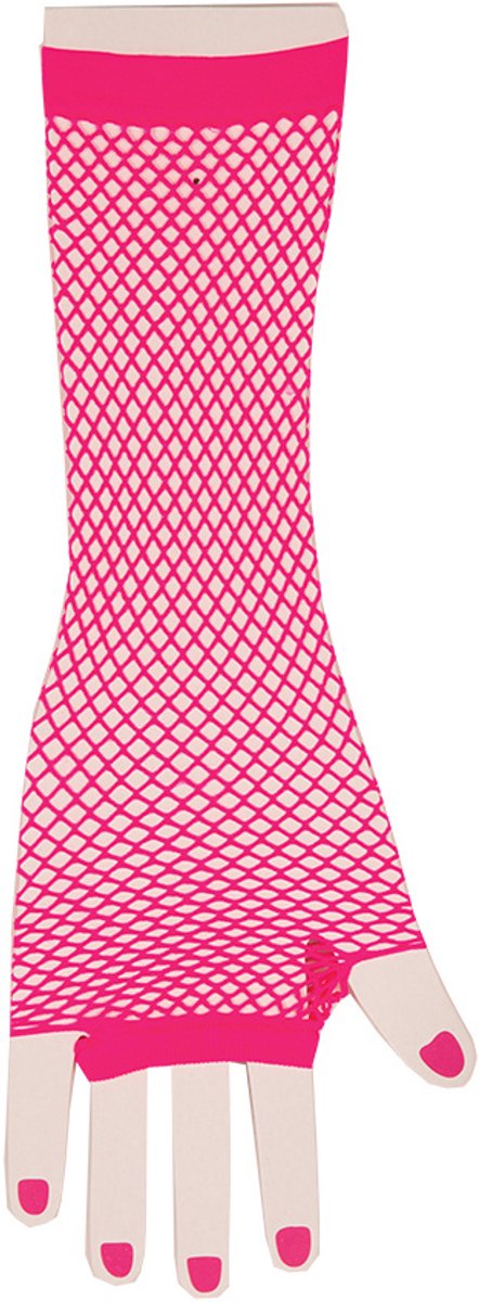 Neon Visnet Lange Roze Handschoenen – Festival & Themafeest - Roze neon visnet lange handschoenen - Foute Party - Carnaval