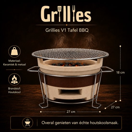 Grillies V1 Tafel BBQ - Compacte Mini Houtskool BBQ voor Tafel & Balkon - Draagbare Keramische Barbecue — afbeelding 2