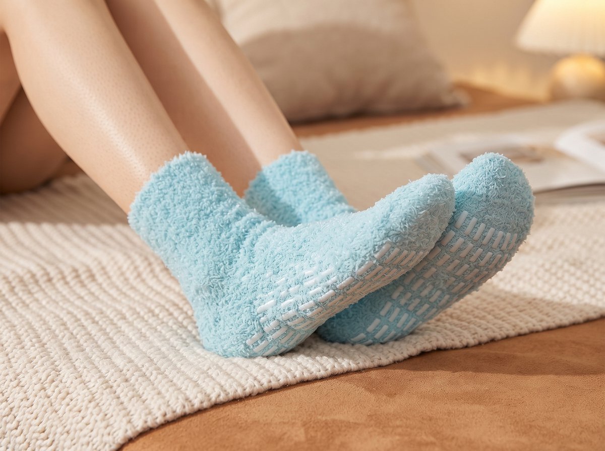 Fluffy Dames Sokken - Antislip sokken - huissokken - sleep sokken - slof sokken - Noppen op de zool - Drukvrije boord - blauw - 36 - 40 - warm - zacht - cadeau voor haar - gift