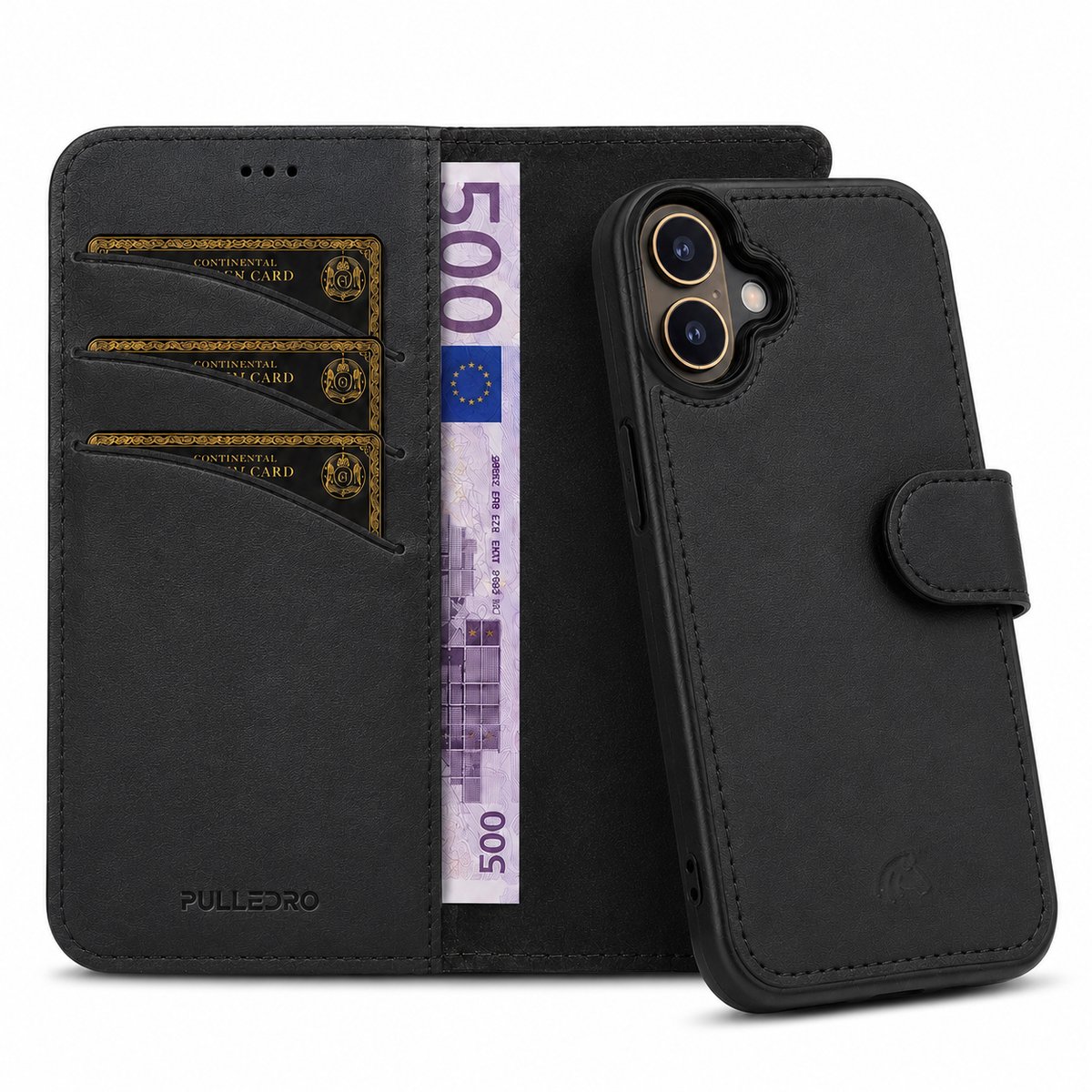 Pulledro geschikt voor iPhone 17 Uitneembare Lederen BookCase - MagSafe - RFID - Rustic Black