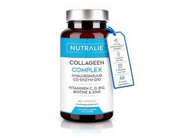Gehydrolyseerd Collageen Complex - met Hyaluronzuur, Vitamine C, D, B12, Zink, Q10 & Biotine - Huid, Haar & Nagels Supplementen - 60 Capsules - Nutralie