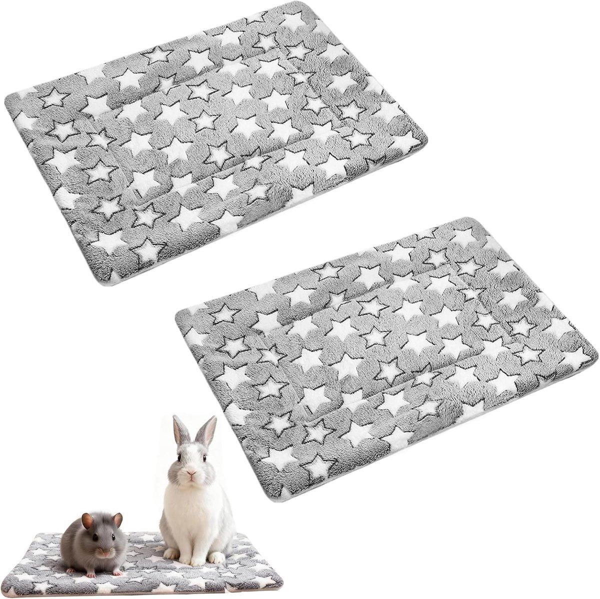 2 stuks pluche bed voor kleine dieren, 48 x 34 cm, pluche beddengoed, zachte winterwarme pluizige deken voor kittens, konijnen, chinchilla's, cavia's