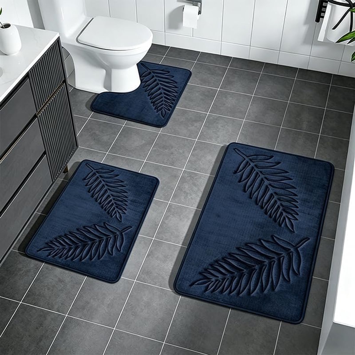 Set 3-delig, Douchemat Badmat antislip, Zachte Badmat Absorberende Douchemat, 40×60cm Badmat, 40×50cm WC-mat, 50×80cm Kleine Badmat (Blauw)