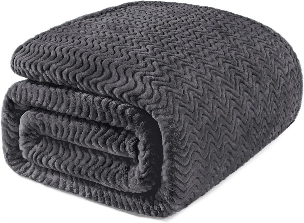 Mezcla Dubbele grootte Jacquard Weave Wave Patroon Flanellen Fleece Fluwelen Pluche Bed Deken als Sprei/Coverlet/Bed Cover (230x168cm, Grijs) - Zacht, Lichtgewicht, Warm en Gezellig