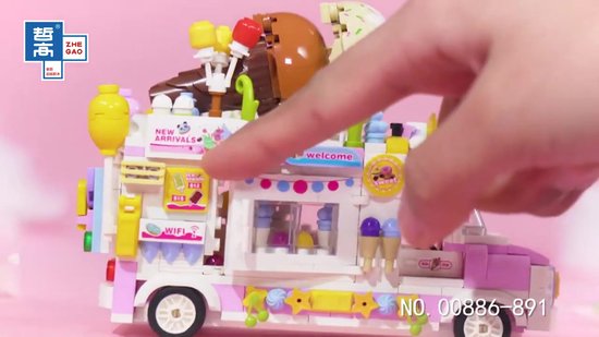 Zhe Gao 00889 Cake truck bouwset | City & friends Adventure | Classic Creator STEM speelgoed knutselen meisjes bouwpakket | Kermis & Pretpark Auto Foodtruck modelbouw voor kinderen & volwassenen | niet geschikt voor Lego | Bouwdoos met 608 bouwstenen