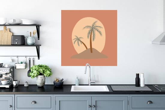 Muurstickers - Sticker Folie - Palmboom - Zon - Pastel - Zomer - 50x50 cm - Plakfolie - Muurstickers Kinderkamer - Zelfklevend Behang - Zelfklevend behangpapier - Stickerfolie