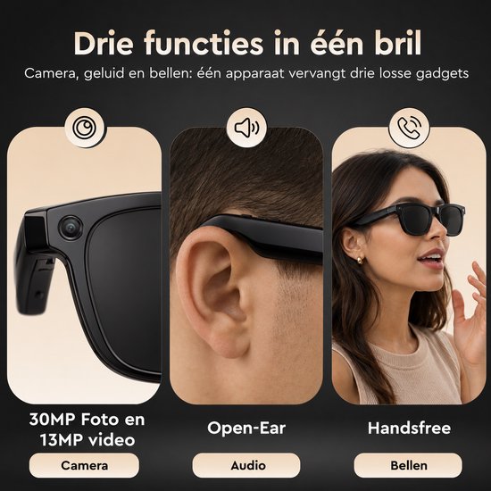 K&L Camera Bril met Foto Camera - 4K HD 13MP video - 30MP Foto – Mini Spy Camera - Smart Bril - NL-app - Oplaadhoes — afbeelding 5