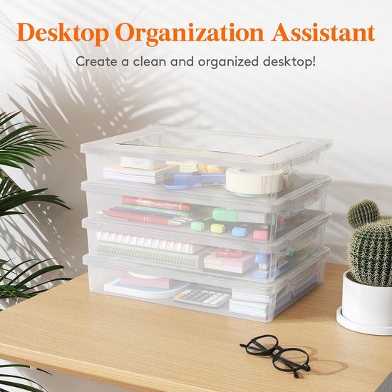 2-pak Plastic multifunctionele opbergdoos met vergrendelde deksels, A4 papier opslag, klaslokaal organisatie, opslag voor knutselspullen, documenten, tijdschriften — afbeelding 5