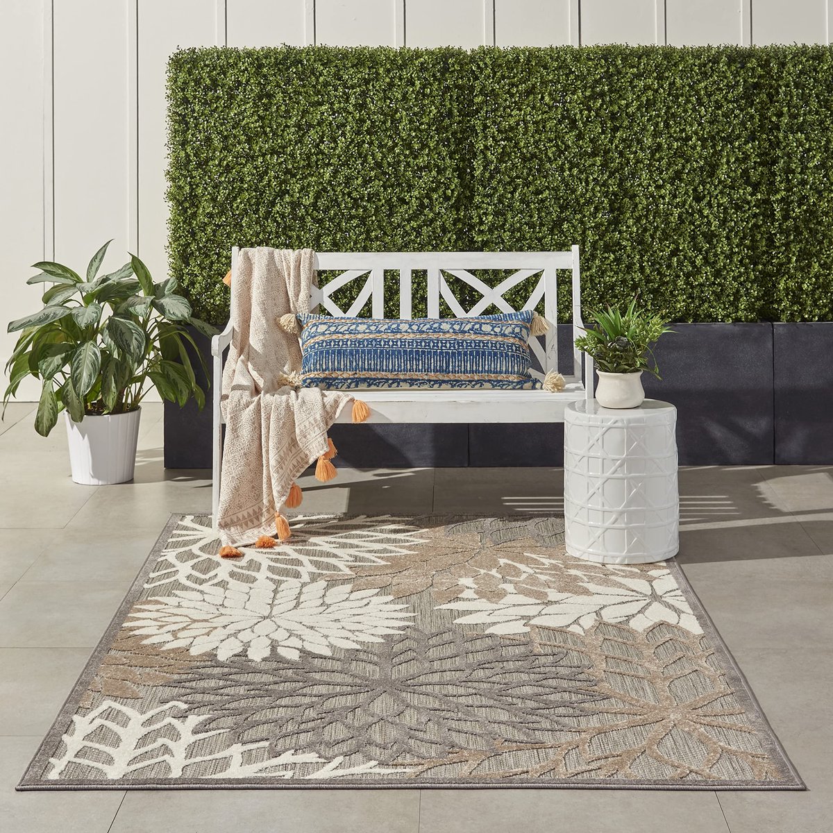 Aloha Tapijt voor binnen en buiten, bloemenpatroon, 1,2 x 1,5 m, 1,2 x 1,8 m, 1,2 x 1,8 m, natuurlijke kleuren