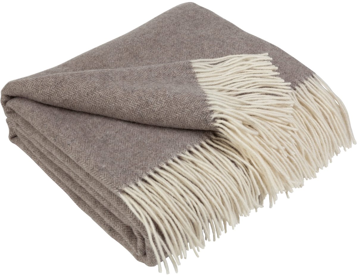 Kasjmier Deken met Merino Wollen - Blanket Wol voor op de Bank Sofa & Bed, Plaid Cashmere en Merinowol, Plaids Grote Zachte, Warme Natuur Dekens (140 x 200 cm | Beige met Wit Visgraat)