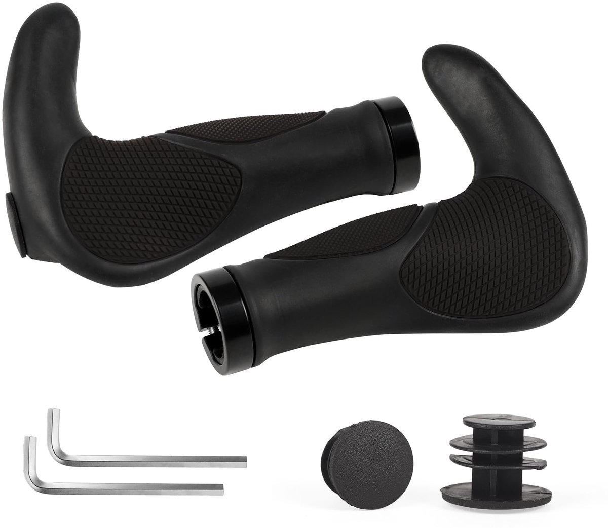 Fietshandvatten, MTB-handgrepen, ergonomisch met twee zijden, lock-on design, hoornstuurgrepen, 22 mm fietshandgrepen, antislip, voor trekkingfiets, e-bike, stadsfiets, racefiets