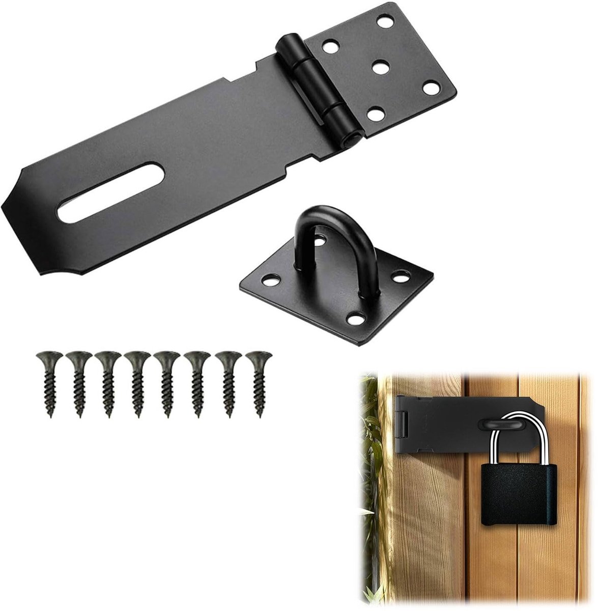 Dailygoods - Heavy Duty Gate Lock,Hasp & Staple Deur Hangslot Hasp,Lock Hasp Schuur Deur Vergrendeling,RVS Hangslot Hasp en Nietjesschuur,Shed Locks Hanglock Latch,Deur Hasp Klink voor Houten