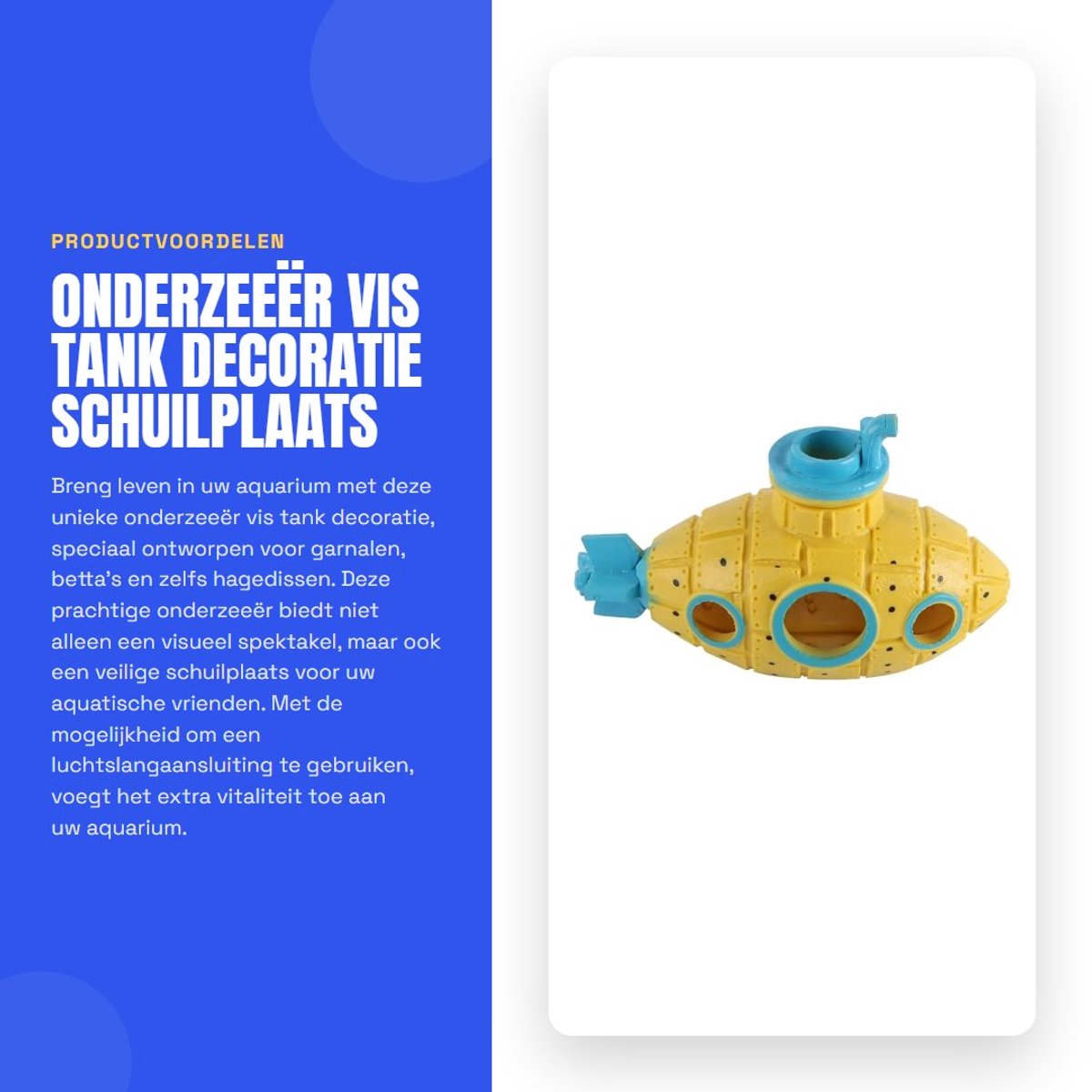 Dailygoods- Aquariumdecoratie Onderzeeër met Luchtslangaansluiting - Schuilplaats voor Garnalen/Betta/Hagedis - Veilig en Plezierig - Eenvoudig te Reinigen - Voegt Vitaliteit Toe aan Aquarium - Aquariumaccessoire