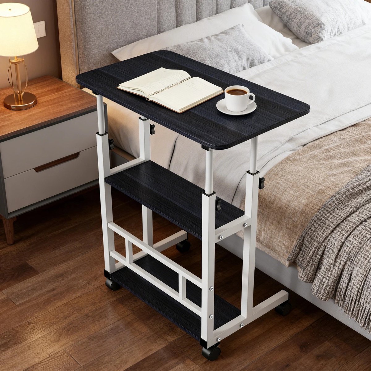Dailygoods Verrijdbaar nachtkastje voor bank, mobiel bureau, computerbureau met 4 afsluitbare wielen, bijzettafel voor s