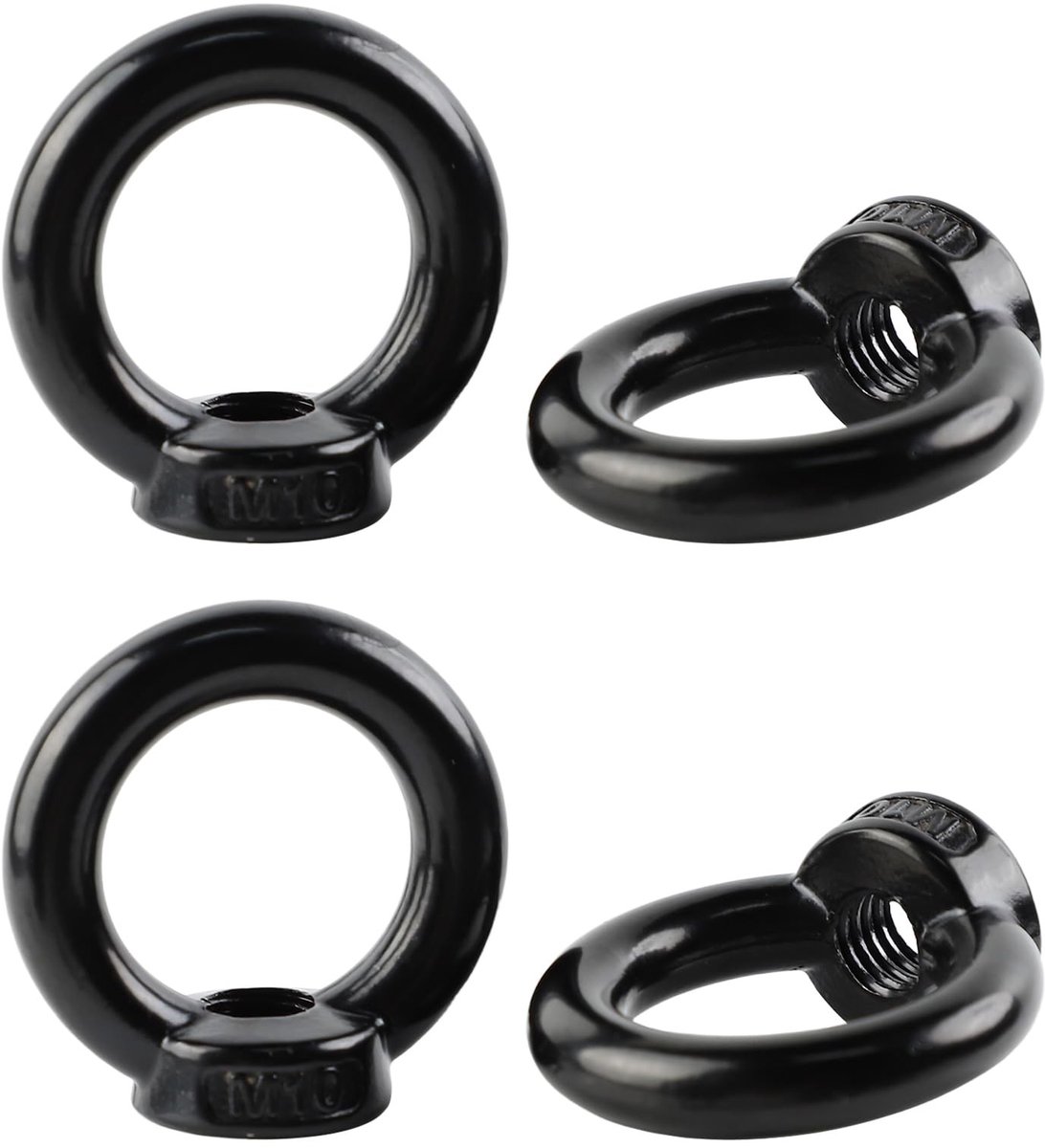 Dailygoods - 4 stuks ringmoeren M10, ringschroef M10, ringogen, oogmoer roestvrij staal, ringbouten voor het optillen van accessoires, hangende bloempotten, schommelplanken, decoratie (zwart)