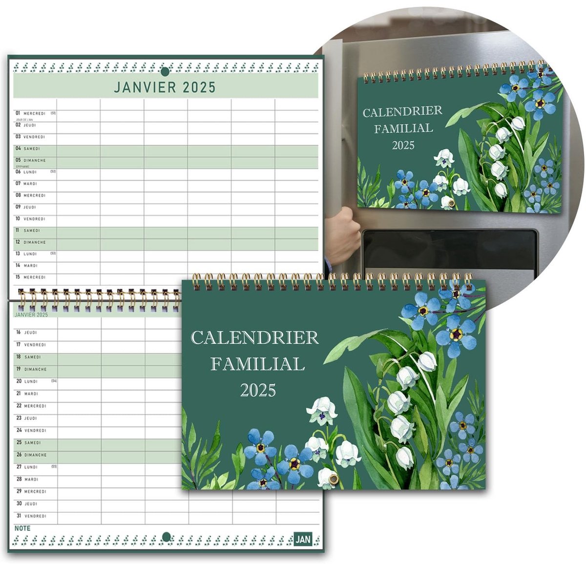 Dailygoods- Koelkastkalender Magnetisch 2025 - Familiekalender - Maandplanner - Organiser - 12 Maanden - 64 x 22 cm