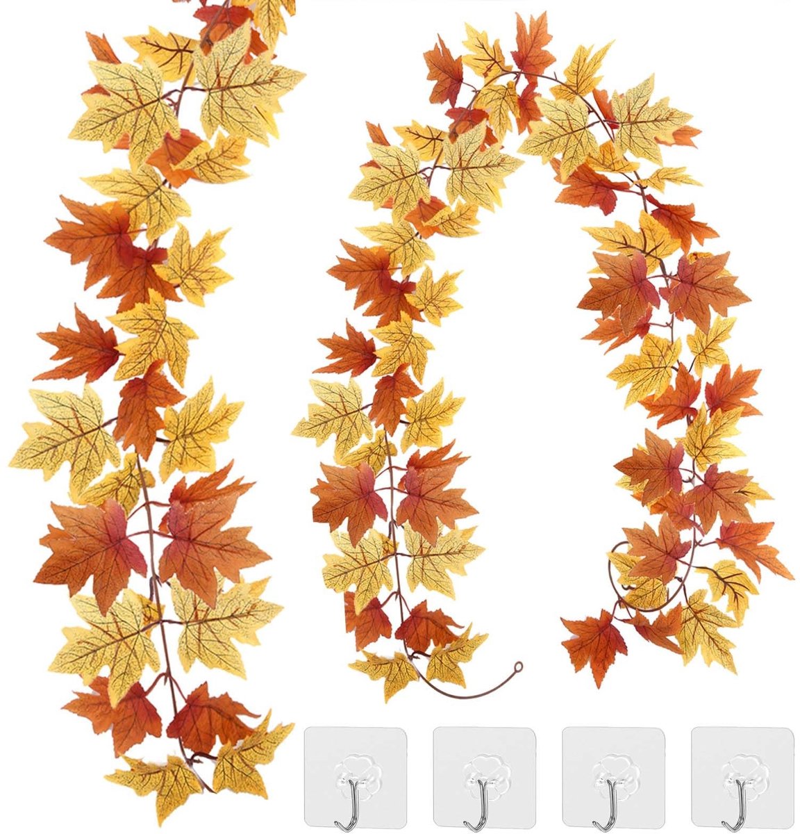 Dailygoods- Herfstdecoratie Esdoornblad-slinger - 2 stuks - Herfstversiering - Decoratie voor Halloween/Thanksgiving - Herbruikbaar - Eenvoudig schoon te maken