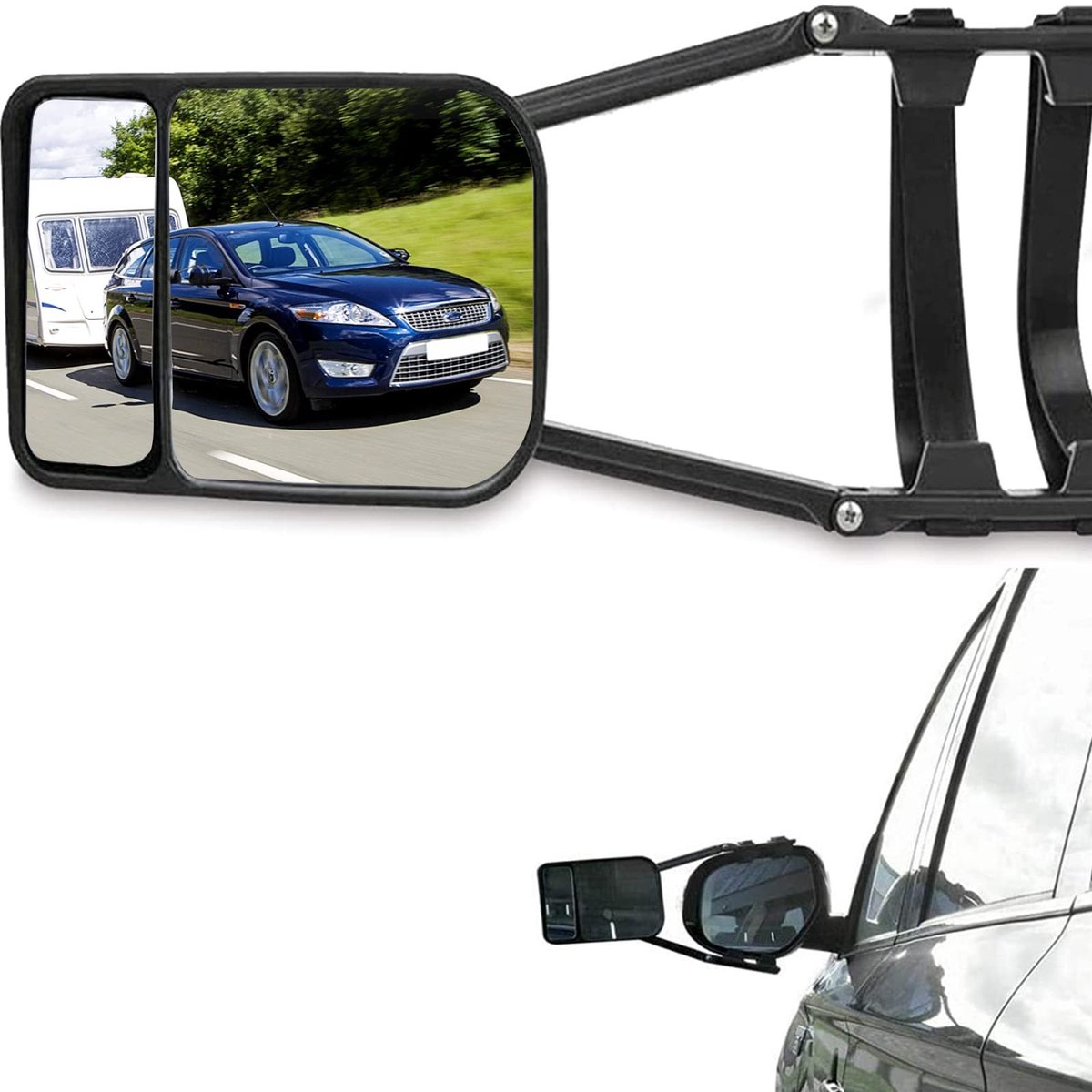 Dailygoods- Sleepspiegel universeel verstelbaar - dubbele lens - clip-on - 1 stuk - schokbestendig - antislip houder - Achteruitkijkspiegel