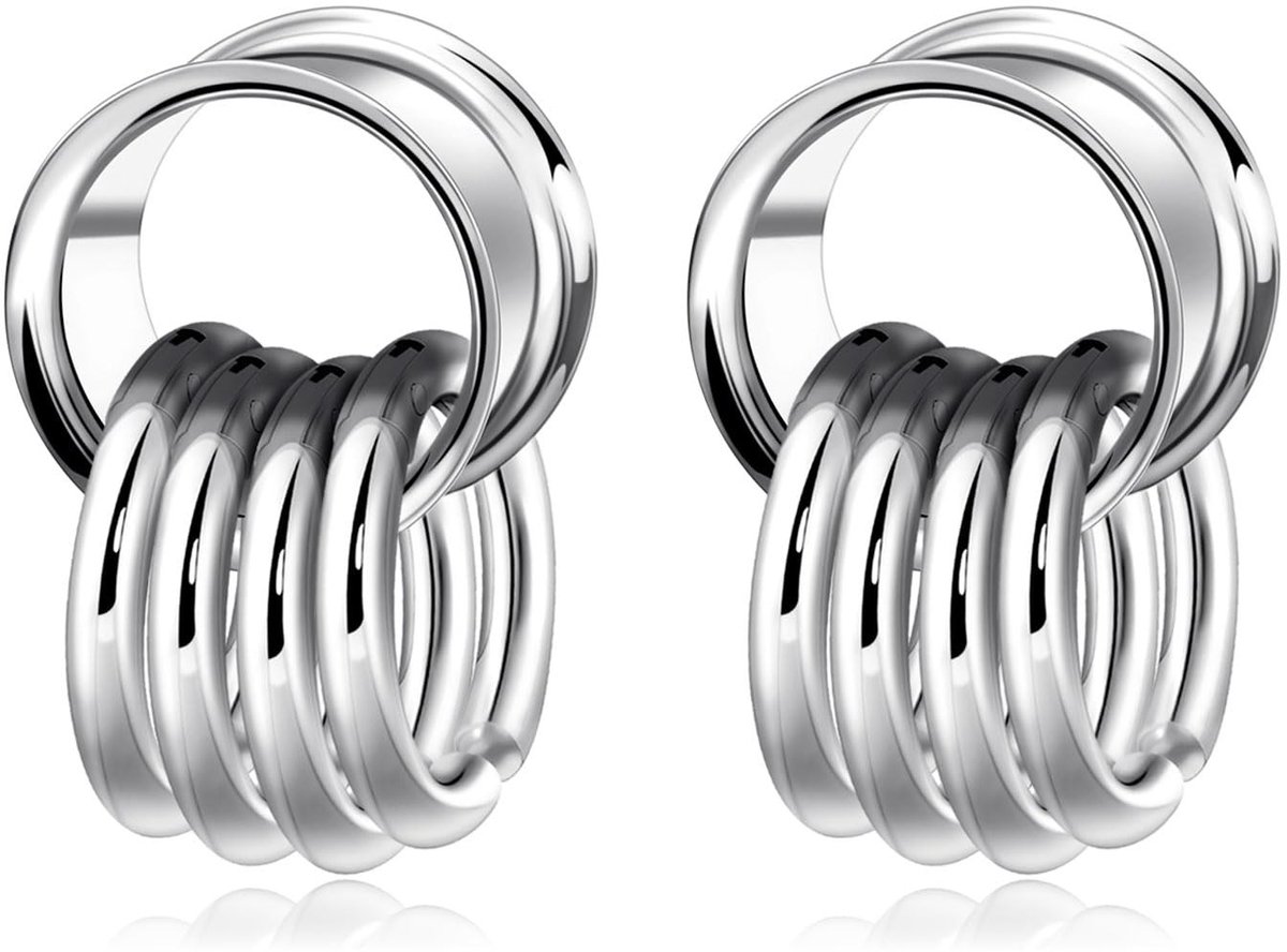 Dailygoods- Oortunnel 8 mm - Roestvrij Staal - Hypoallergeen - Double Flared - Dangle Ringen - Voor Dames/Heren - Veilig voor Gevoelige Huid - Oorpluggen