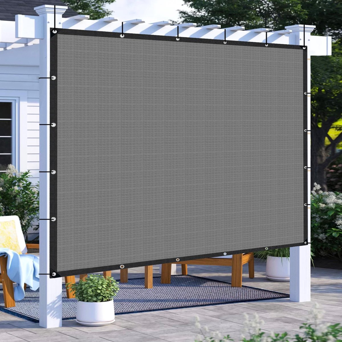 85% Garten schaduwnet - Licht luchtdoorlatend schaduwnet, zonnescherm voor tuin, auto, zonnescherm met omranding met ogen, grijs