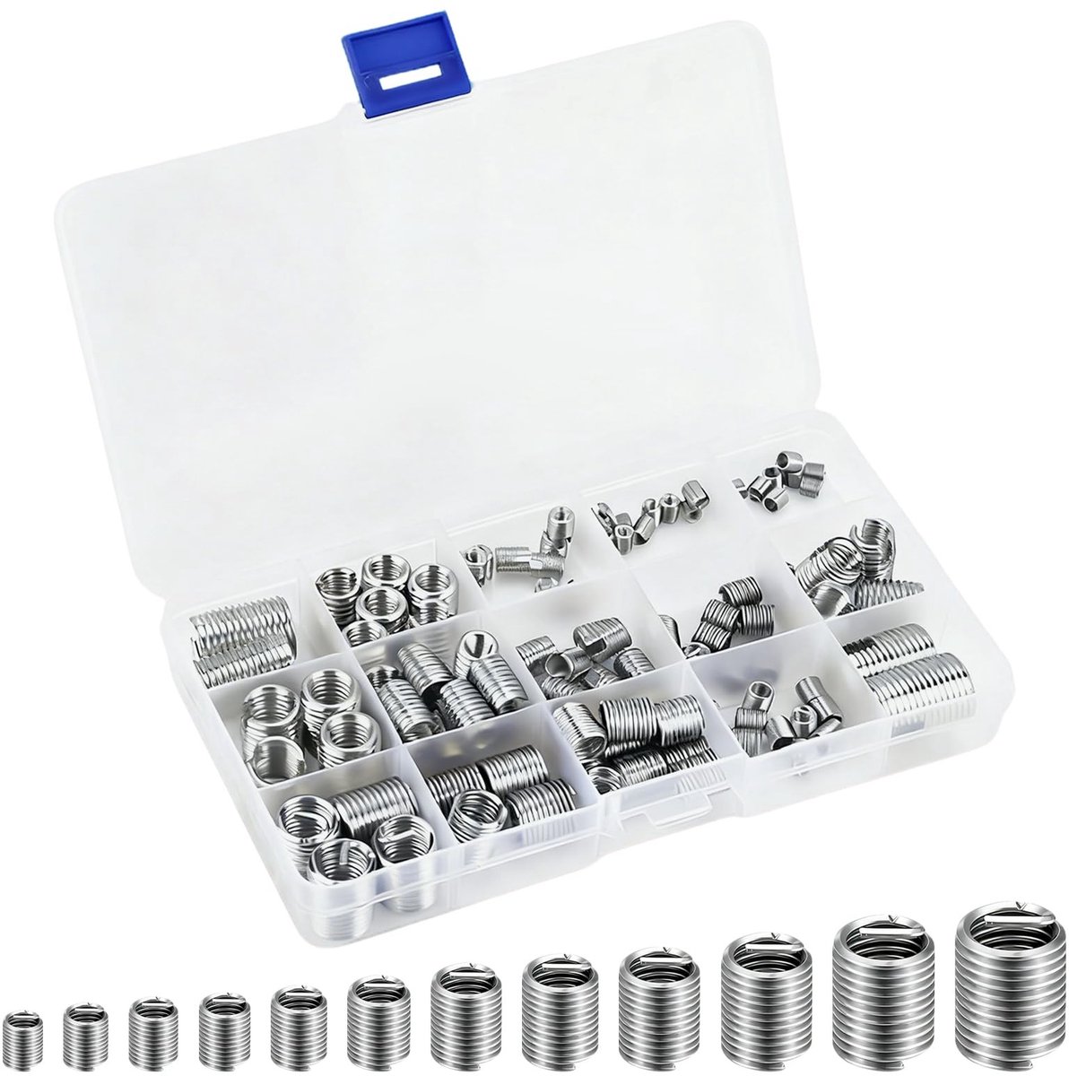 Dailygoods- Schroefdraadinzetstukken 140-Delig - Draadreparatieset M3-M12 - RVS Materiaal - Slijtvast - Corrosiebestendig - Kunststof Opbergdoos