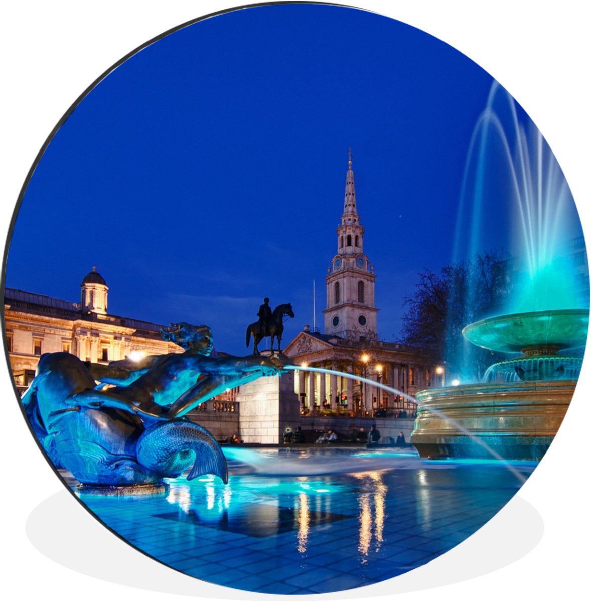 WallCircle - Wandcirkel - Muurcirkel - Blauw gekleurde fontein bij Trafalgar Square - Alum