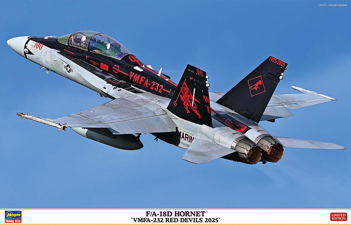 Hasegawa Modelbouwpakket Militaire voertuigen - 07562 McDonnell Douglas F/A-18D Hornet - VMFA-232 Red Devils 2025 - Amerikaanse Straaljager Plastic - 1:48 - Modelbouw