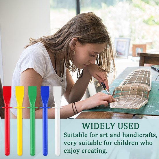 Spatels, spatels voor PVA-lijm, felgekleurde plastic spatels, applicator, knutselaccessoire voor tieners, voor kunst, knutselen, school, thuis, rood, geel, blauw, groen, wit — afbeelding 3