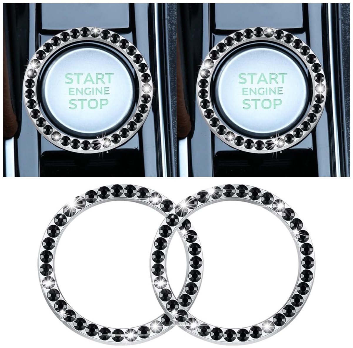 Dailygoods- Startknop Decoratiering - 2 Stuks - Hoogwaardig Roestvrijstalen Frame - Waterdicht - Duurzaam - Ingelegd met Strass Steentjes - Rond
