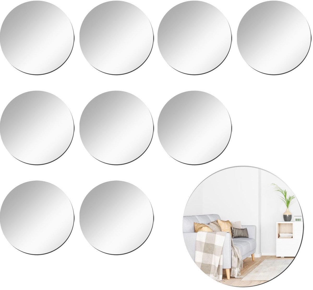 Dailygoods - Zelfklevende Spiegel - Decoratieve Wandspiegel - Afneembare Spiegeltegels - Rond 10 cm - Acryl - Muurspiegel - Transparant