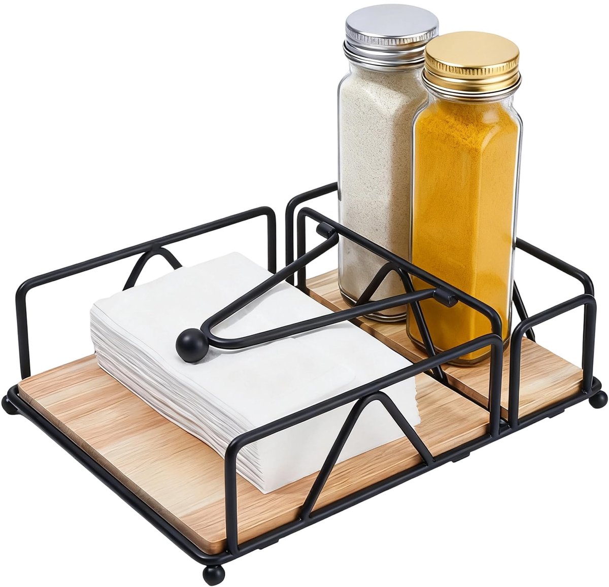 Dailygoods- Servethouder Zwart - Platte Servettenhouder - Rechthoekig - Houten Basis - Stabiel - Slijtvast - Servetdispenser