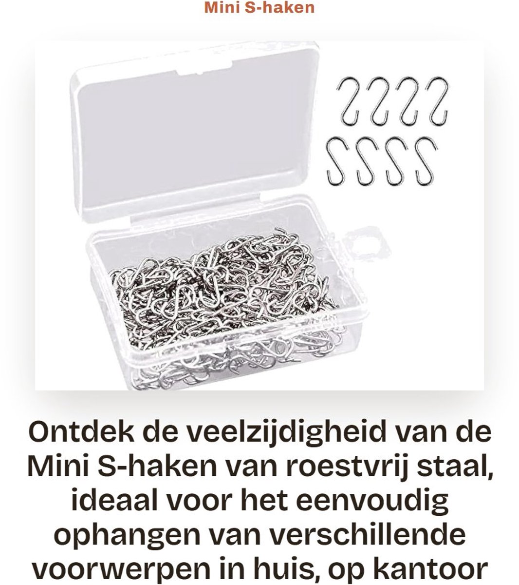 Dailygoods- S-haken 200 stuks - roestvrij staal - haakverbinders - mini S-haak - stevig - opbergdoos - Haakjes