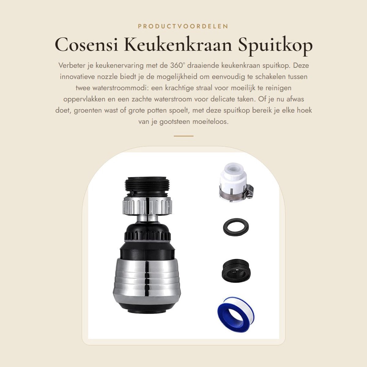 Dailygoods- Kraanaansluiting 360° Draaiend - Waterbesparende Nozzle - Verstelbare Waterstroom - Keuken Mengkraan - Eenvoudige Installatie - Perfect voor Afwassen - Keukenmengkraan