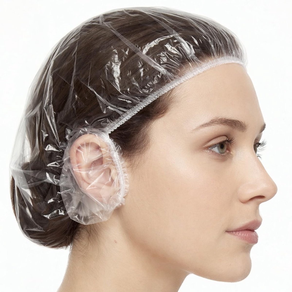 Dailygoods- Douchecaps 100 stuks - Waterdichte Badmutsen - Oorbeschermers - Doorzichtige Huishoudelijke Douchemuts - Dikke Elastische PE - Geschikt voor Thuis/Spa - Haarkap