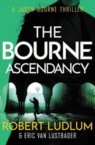 Boekcover 'The Bourne Ascendancy' door Robert Ludlum & Eric van Lustbader, een thriller met een man die rent en schiet.