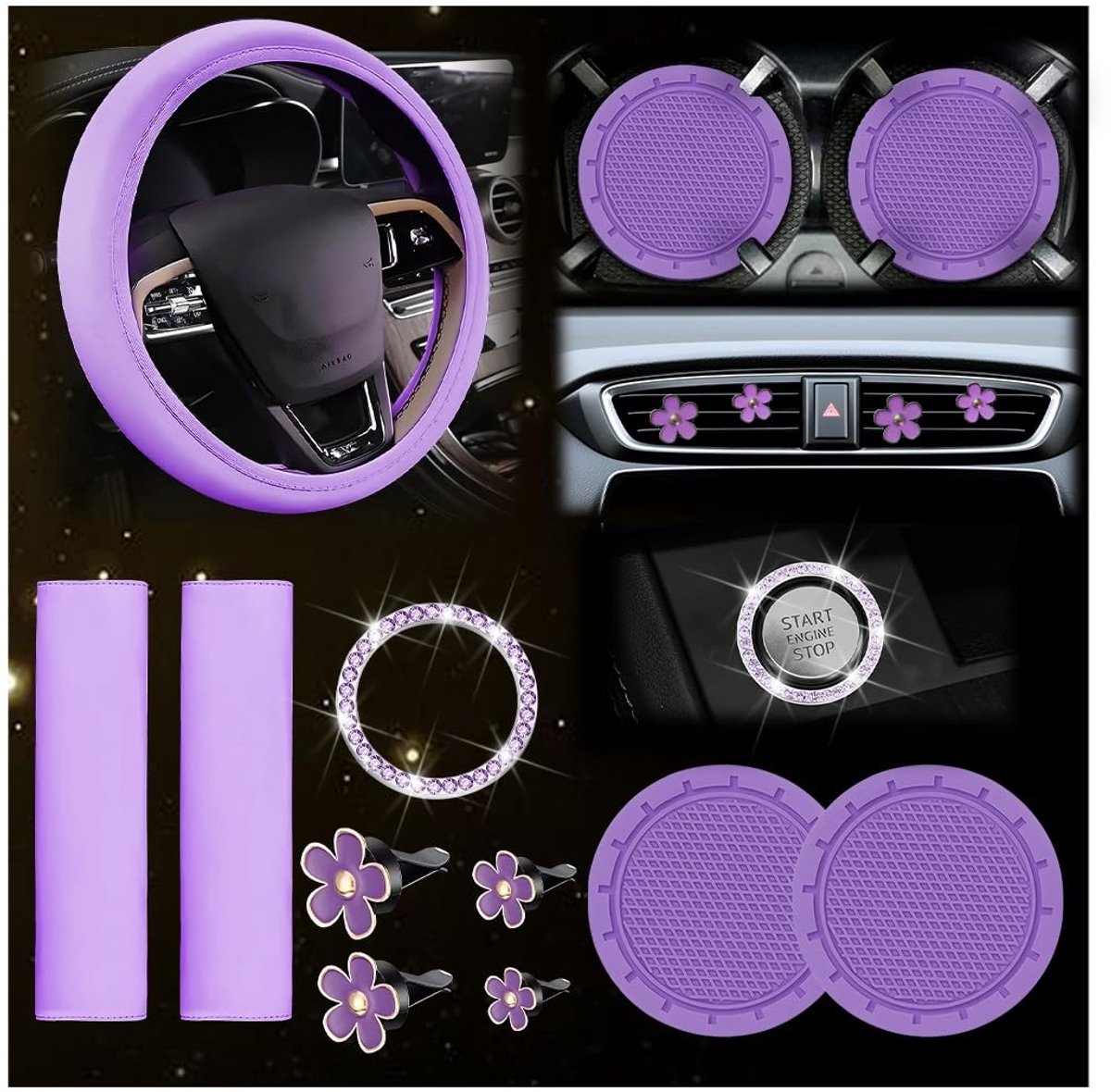 Dailygoods- Stuurhoes 10 Stuks - Auto Accessoires - Veiligheidsgordel Kussen - Bekerhouder - Synthetische Vezels - Universele Toepassing
