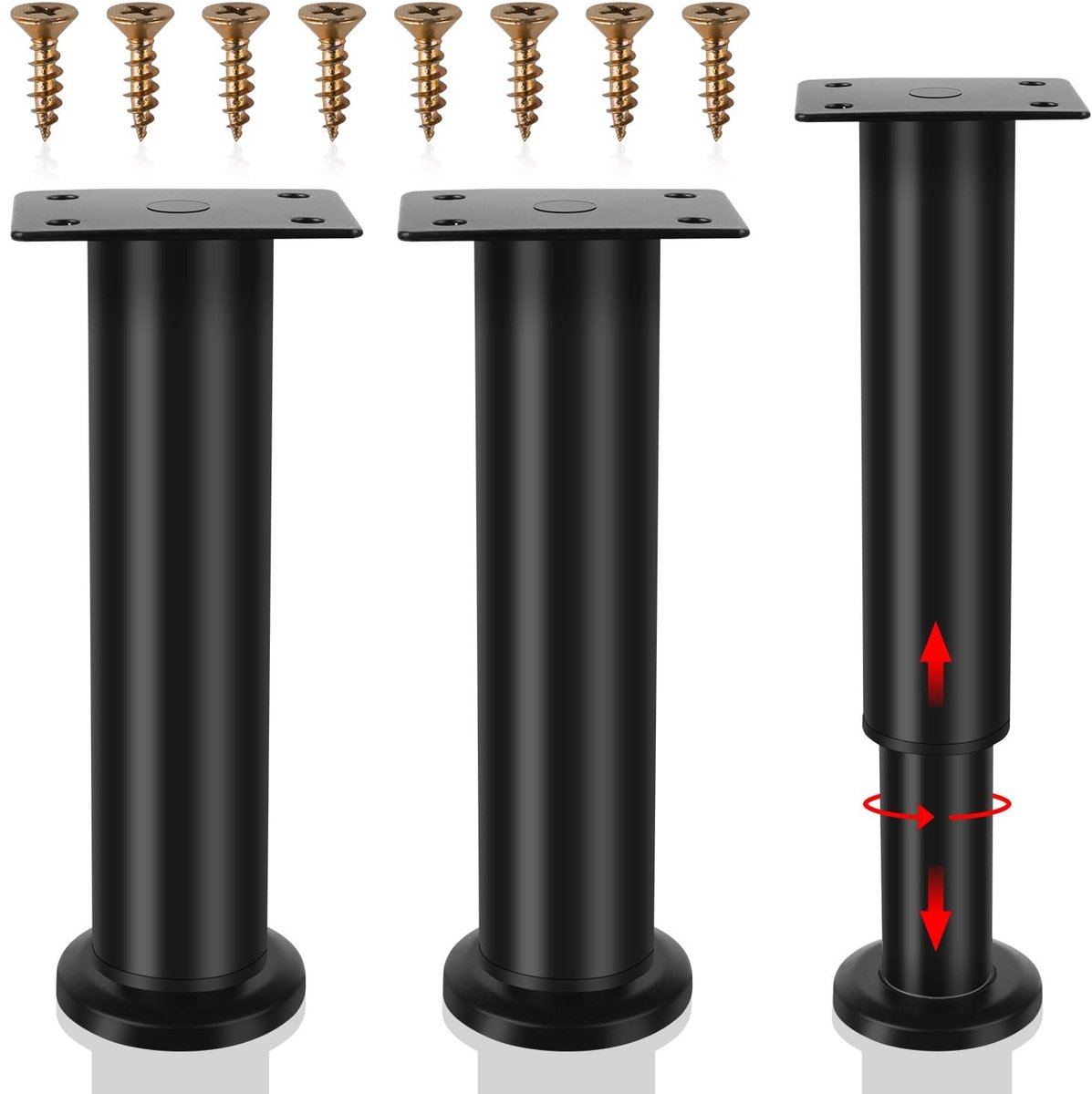 Dailygoods - Set van 2 verstelbare poten voor meubels met sokkel, 18 tot 30 cm, verstelbare voet voor metalen meubels, zwart, meubelpoot verstelbaar, voor individueel meubeldesign