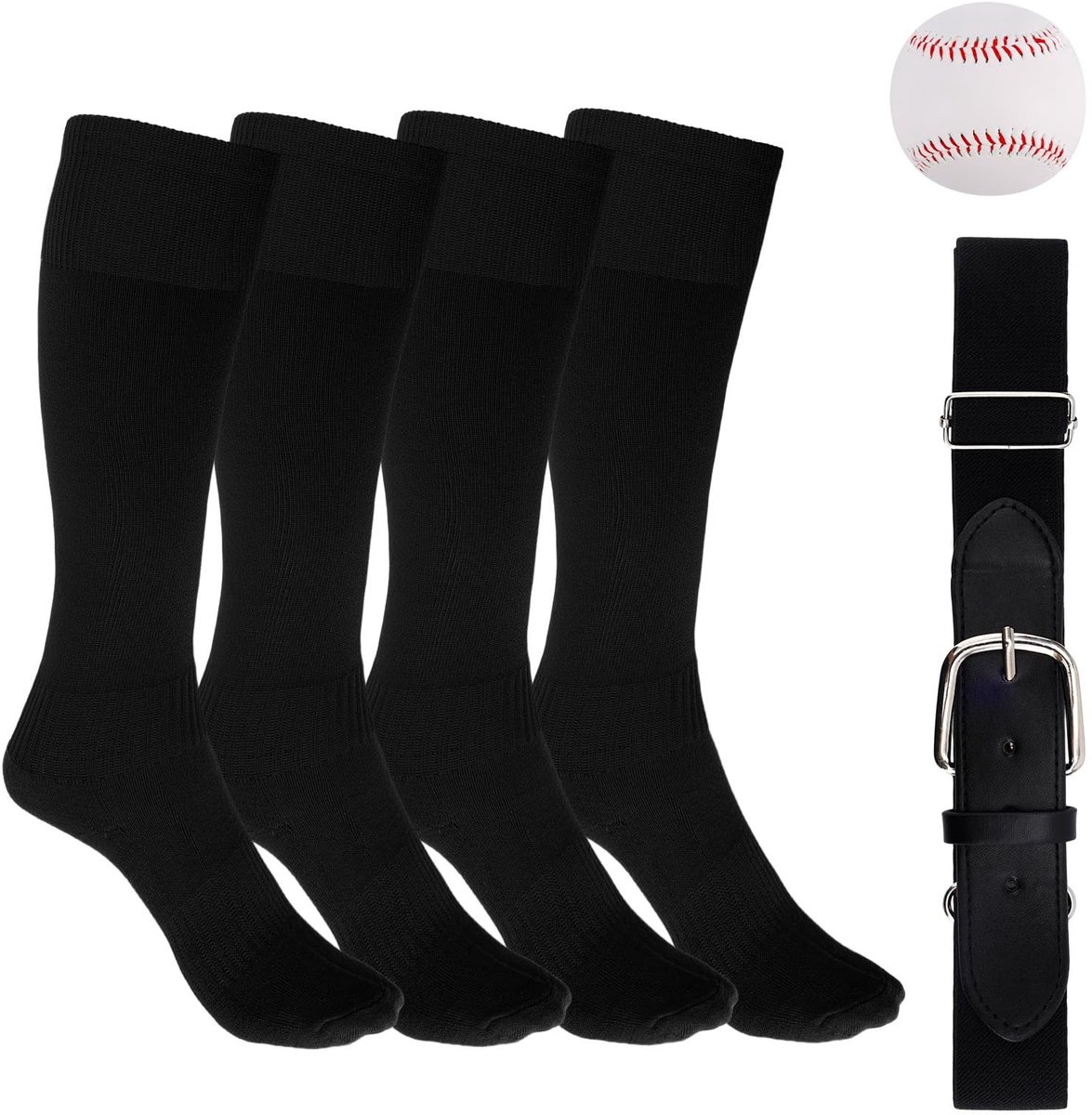 Dailygoods- Honkbalsokken Set - 2 Paar Honkbalsokken - Verstelbare Honkbalriem - Honkbal - Kinder Sportaccessoires - 98% Polyester - Sportkleding