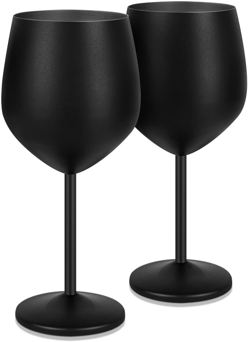 Dailygoods- Wijnglas 550ml - Onbreekbaar Roestvrij Staal - Set van 2 - Elegante Kelkglas - Matzwart - Ideaal voor Feestjes - Drankglas