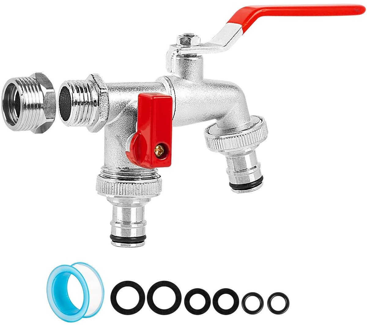 Dailygoods- Tuinkraan dubbele aansluiting - Vorstbestendige buitenkraan - Messing - 3/4 en 1/2 inch - Slangaansluitingen - Duurzaam materiaal - Buitenwaterkraan
