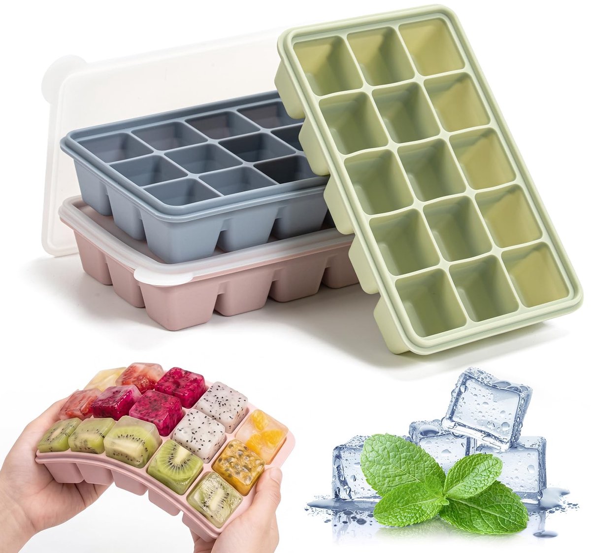 Dailygoods- IJsblokjesvormen 3 stuks - BPA-vrij - Flexibel - Herbruikbaar - Voedselveilig - Gemakkelijk los te maken - Ijsbakjes