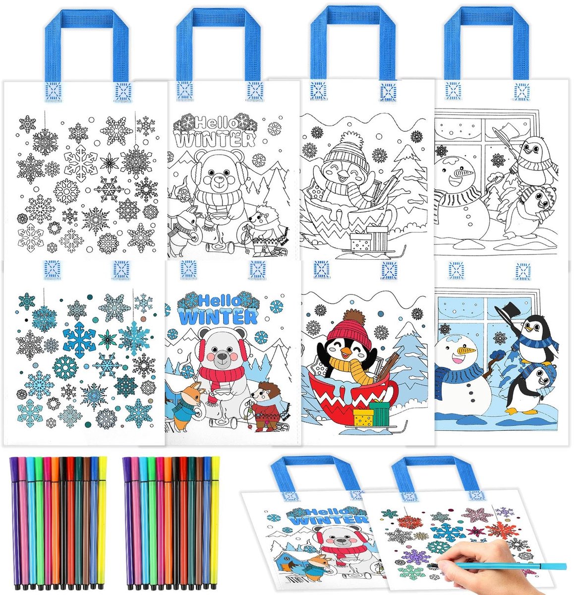 Dailygoods- Winterfeesttas met sneeuwvlokken - Feesttasjes - Decoratie - Handwerk voor kinderen - Creatief - Uniek ontwerp - Feesttas